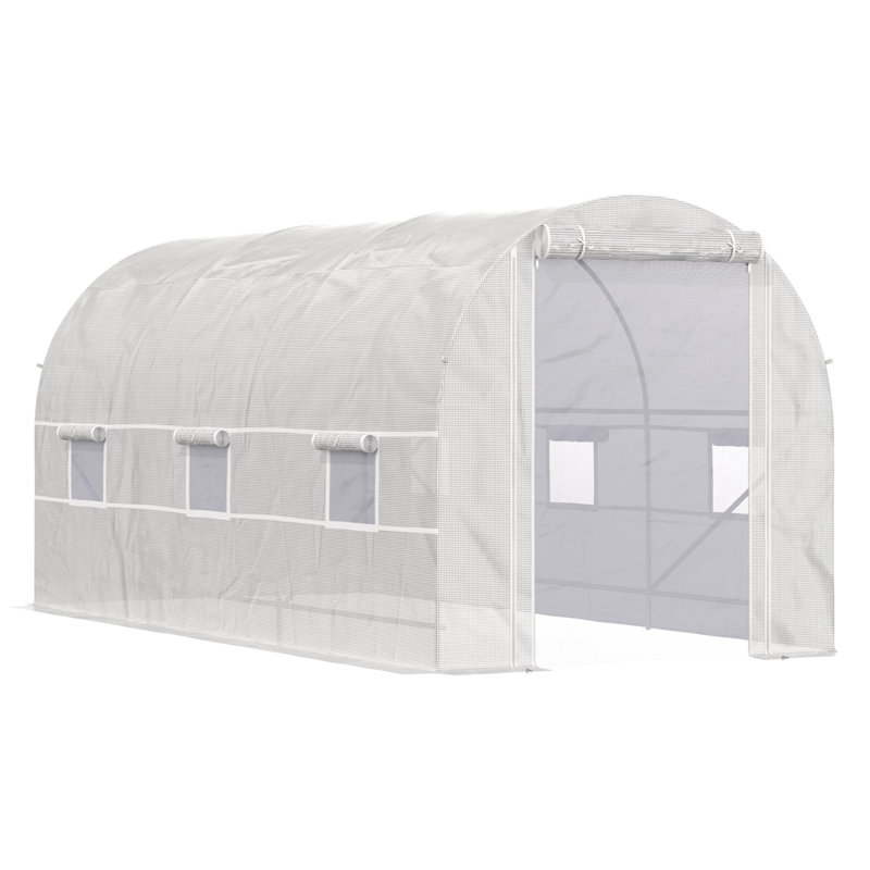 Outsunny 15' X 7' X 7' Walk-In Tunnel Greenhouse, Large Garden Hot House Kit With 6 Roll-Up Windows & Roll Up Door, Steel Frame, White