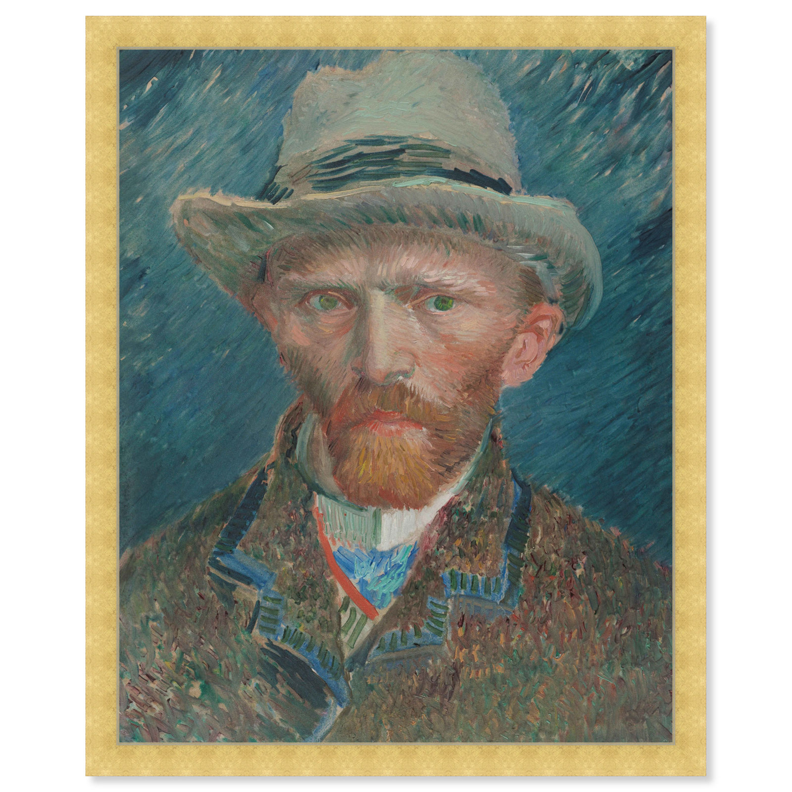 Van Gogh 1887 Self Portrait, Gold, 25" H x 20" W x 1.5" D