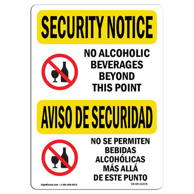 Osha Security Notice- No Alcoholic Beverages Bilingual