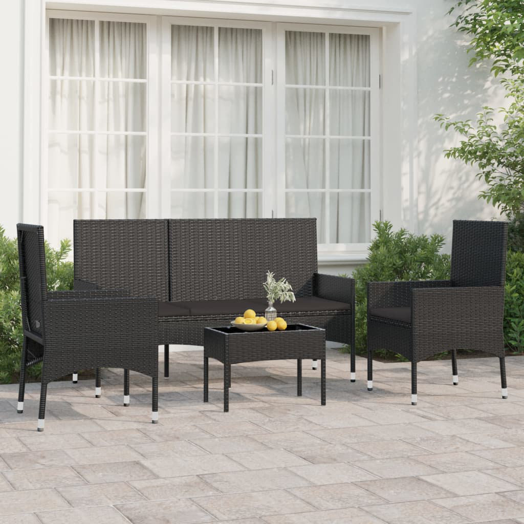 4-Sitzer Lounge-Set Vidaxl aus Rattan Garten-Lounge-Set mit Kissen Schwarz Poly Rattan