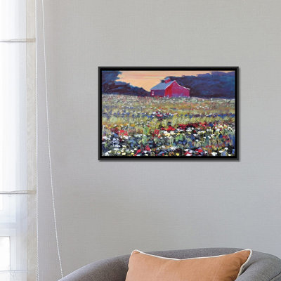 « grange rouge et fleurs », impression sur toile