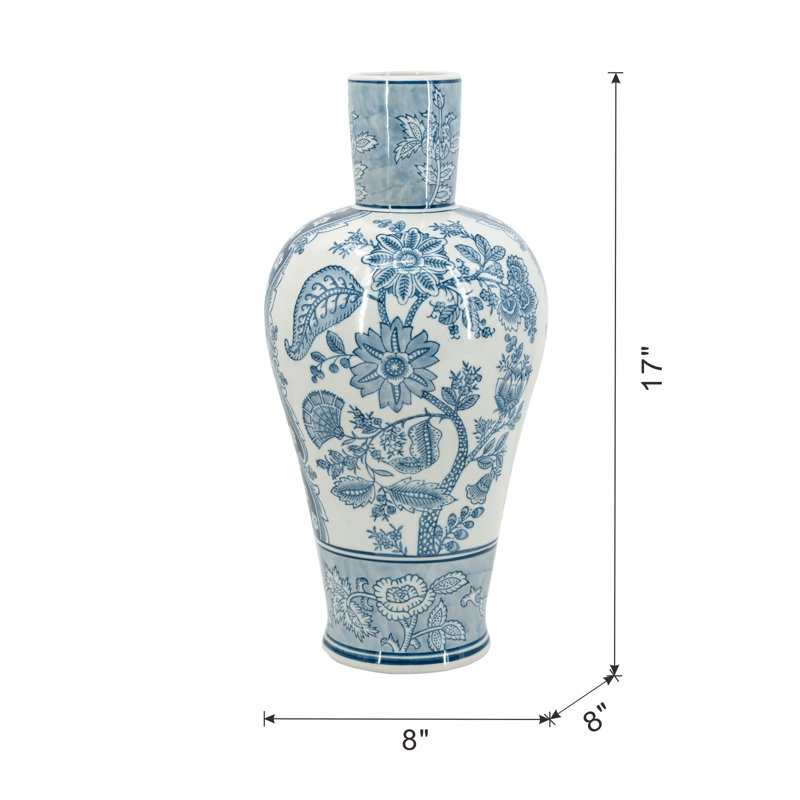 D8.1x16.9 "Vase en porcelaine à motif floral bleu et blanc