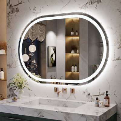 Miroir de salle de bain / de meuble-lavabo ovale à lumière DEL et anti-buée Lunara 192 DEL / m