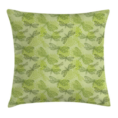 Sketchy Floral Dragonfly Wings Square Pillow Cover