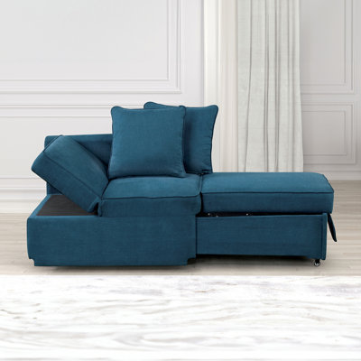 Chaise convertible moderne en tissu bleu avec siège réglable et de rangement pour les meubles de salon contemporains