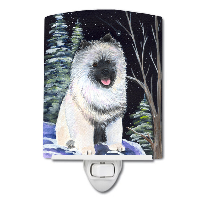 Starry Keeshond Ceramic Night Light