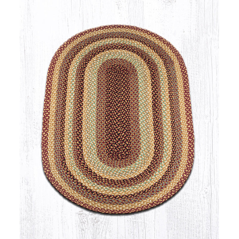 Earth Rug Burgundy/Gray/Cream Oval Braided Rug Rustic Farmhouse, 3'x5'