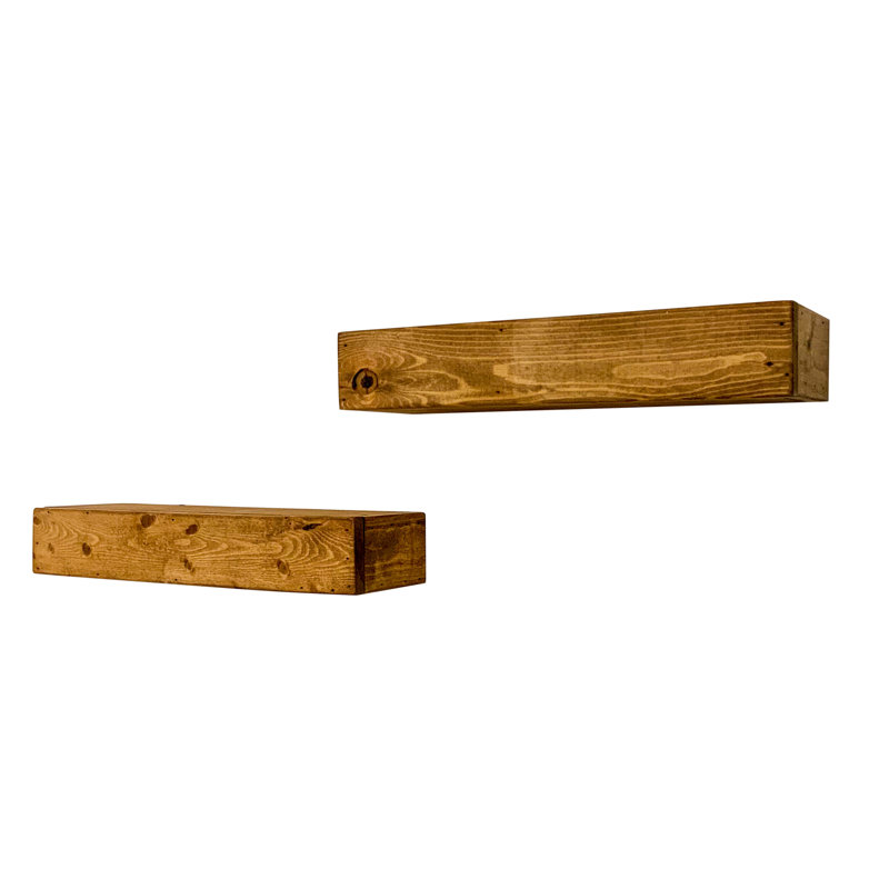2 Piece Pine Floating Shelf, Light Brown, 3.75" H x 18" W x 6" D
