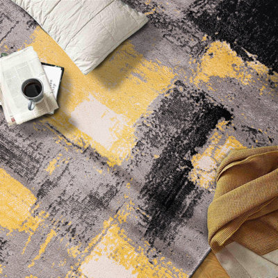 Rambo Performance Abstract Yellow/Black/Gray Area Rug