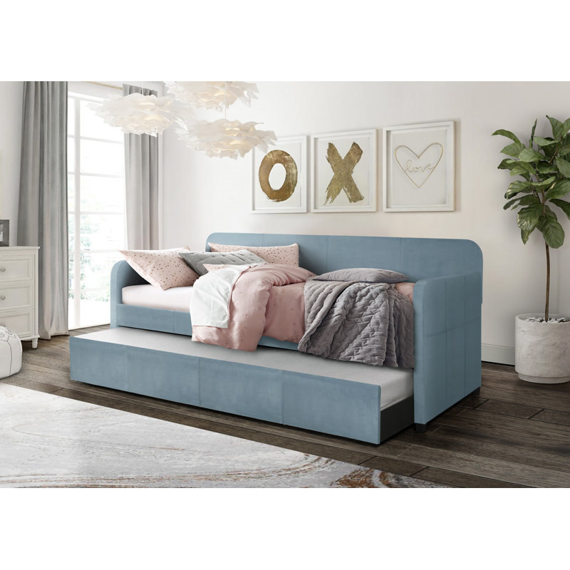 Tiara Upholstered Daybed with Trundle, Blue