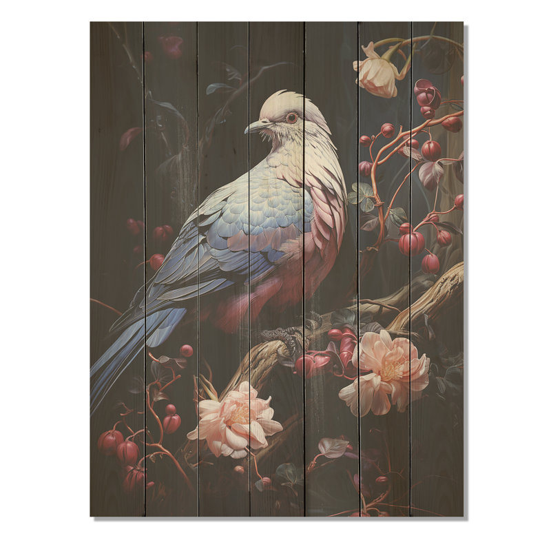 Tourterelle bleue et blanche I - impression colombe sur bois, H 20 po x l 10 po
