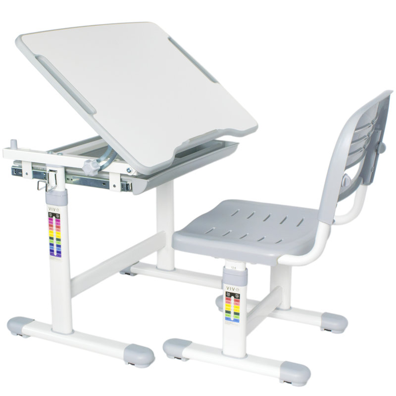 Gray Adjustable Height Kids Desk and Chair Set with Drawer