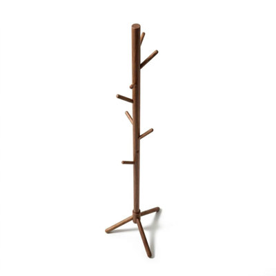 Portemanteau en bois massif, finition naturelle, base trépied