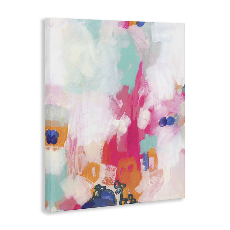 Art mural sur toile rose et pastel abstrait par Viggo Johansen, H 30 po x l 24 po