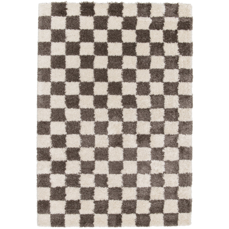 Chequered Shag Area Rug, Rectangle 160 x 230 cm, Brown