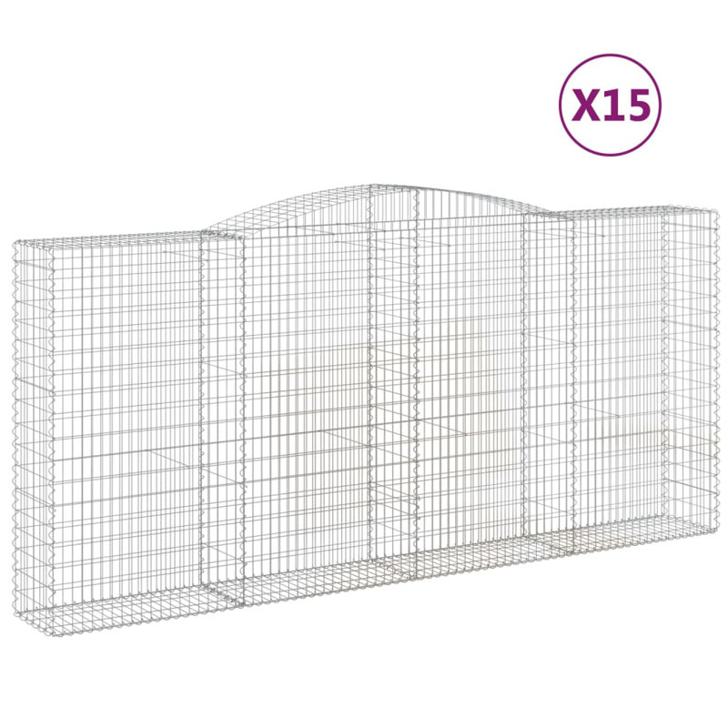 Blasingim Silver Metal Arched Gabion Baskets, 200cm H x 400cm W x 50cm D
