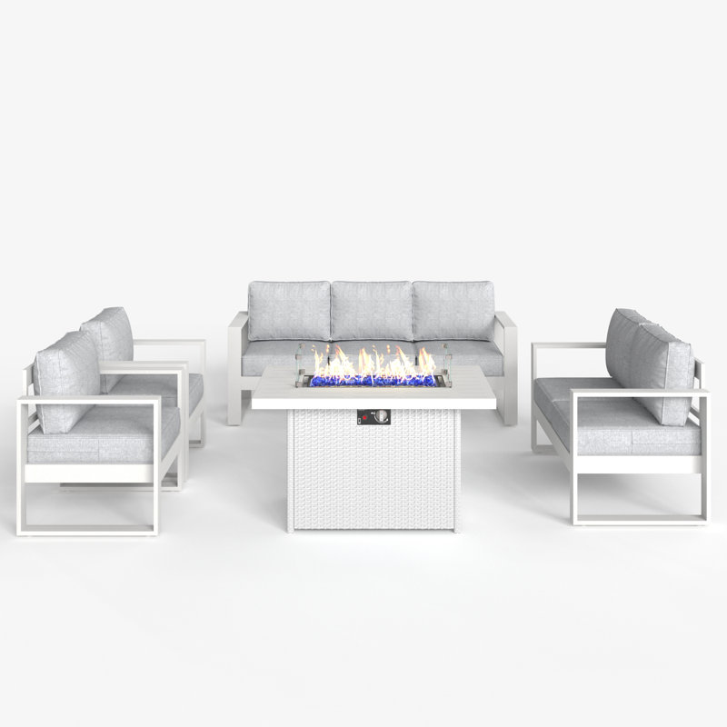 5 Piece Sofa Seating Group With Cushions, Light Grey/White
