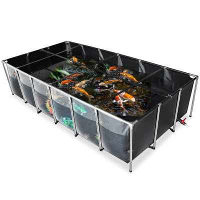 Koi Fish Pond 750Gal Above Ground Tank with Clear Window PVC Canvas, 202 Stainless Steel Frame, Transparent Viewing Panel, Drain Valve for Easy Maintenance, Outdoor Use for Koi Goldfish Turtle