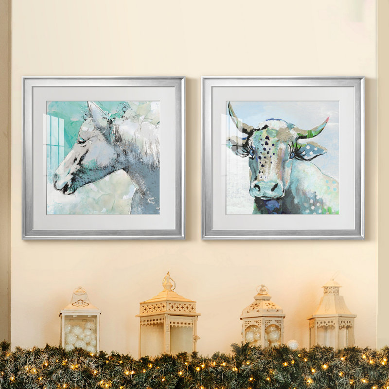 Happy Trails - ensemble de 2 reproductions d'art encadrées, H 22,5 po x l 45 po x P 1,5 po, Papier avec cadre argenté, Blanc