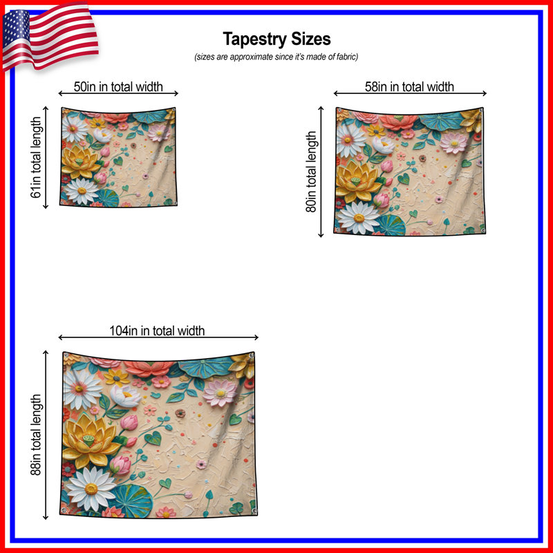 Tapisserie murale «Flowers», 68in H x80in W with 4 Grommets