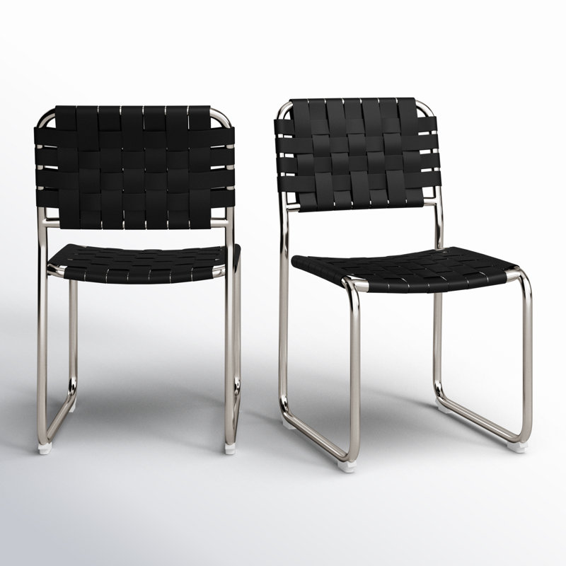Moma Leather Dining Chair, Black Top Grain Leather, Silver