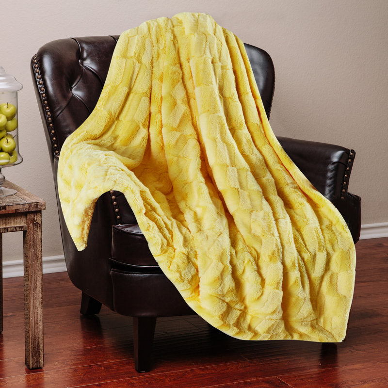 Couverture élégante en microfibre embossée rectangulaire, Jaune