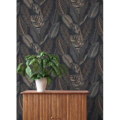 Acacius Dark Blue Tropical Foliage Wallpaper