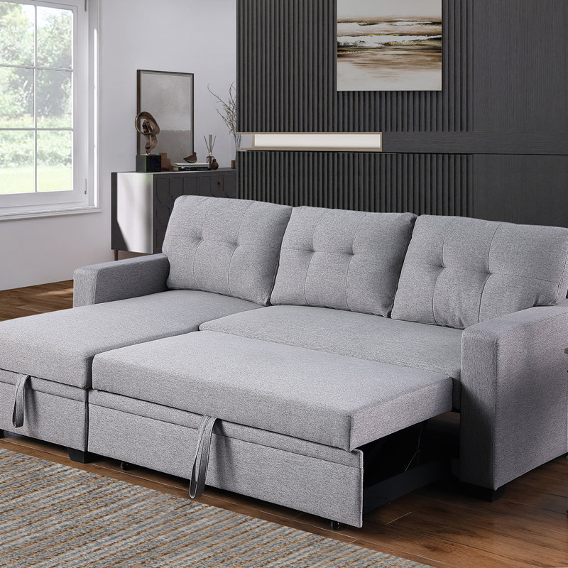 Upholstered Pull out Sectional Sofa with Chaise