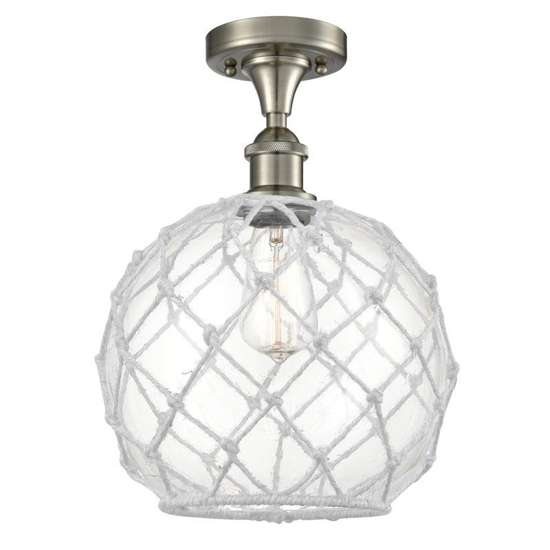 Brianna Glass Semi Flush Mount, No Bulb Included, Black Antique Brass, Clear Glass with Brown Rope