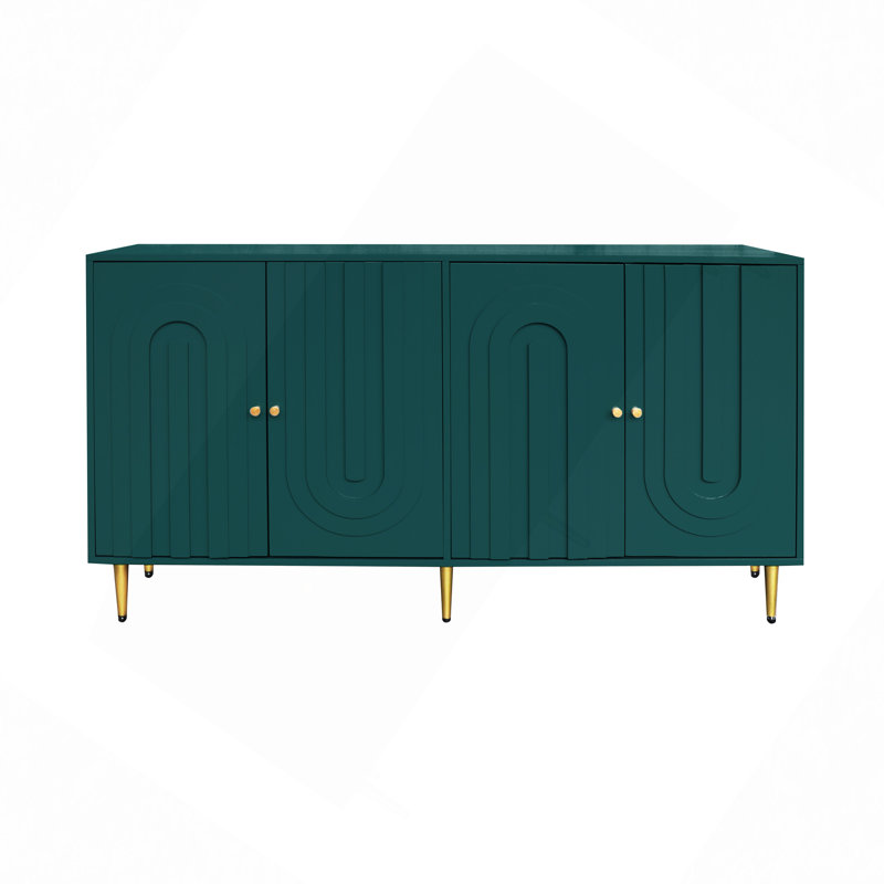 Trin Modern Lacquer Accent Cabinet with 4 Glass Doors – Adjustable Shelves Buffet Sideboard for Living Room, Dining Room, Entryway