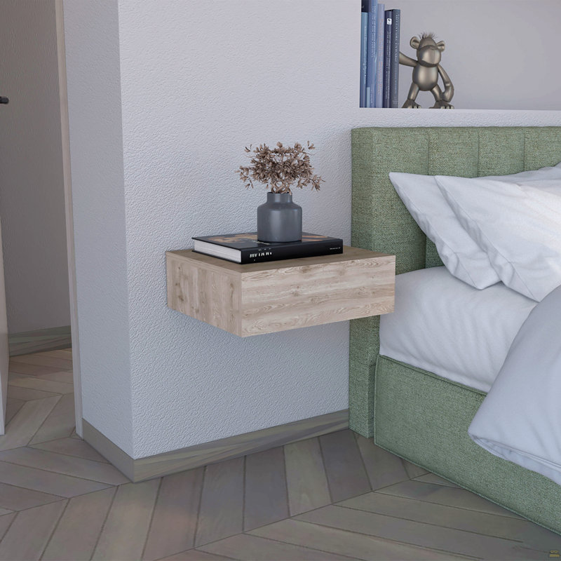 Table de chevet flottante H 5 po, tablette murale moderne avec tiroir, Gris clair