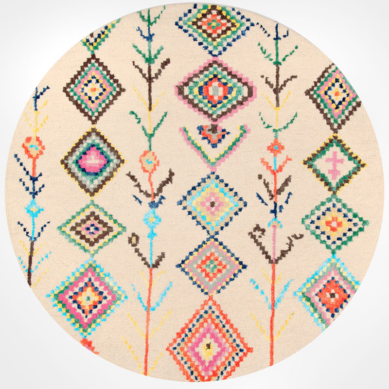 Tapis blanc cassé en laine touffeté à la main Agostini, Rond 6 pi