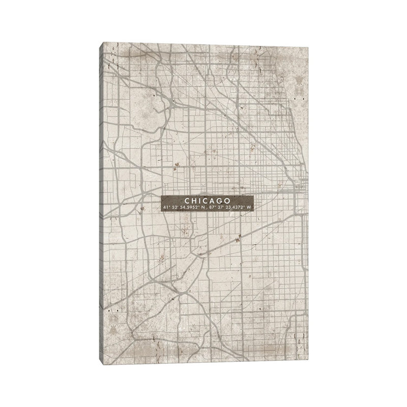 Chicago City Map Abstract 1 Piece Wrapped Canvas Wall Art, 101.6cm H x 66.04cm W