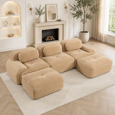 U-shaped modular sofa premiumCorduroy Fabric fabric no assembly anti-slip design pet-friendly extra-wide curved armrests 32D high-resilience sponge for living rooms bedrooms studie,Camel