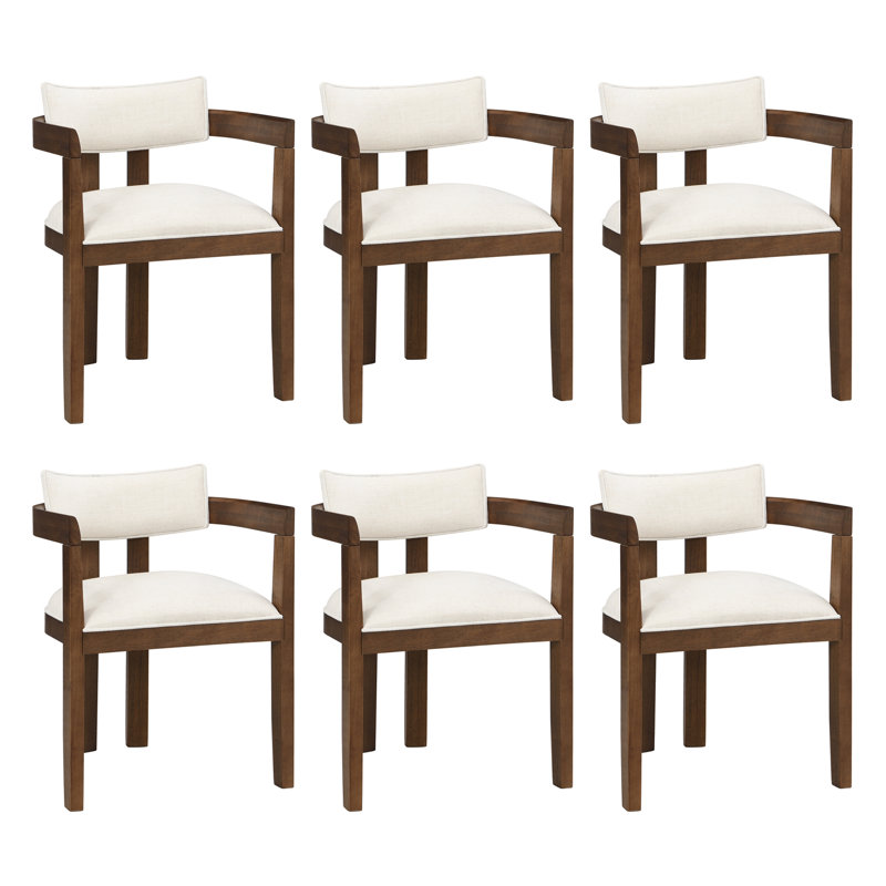 Linen Upholstered Armchair in Beige, 6, Brown