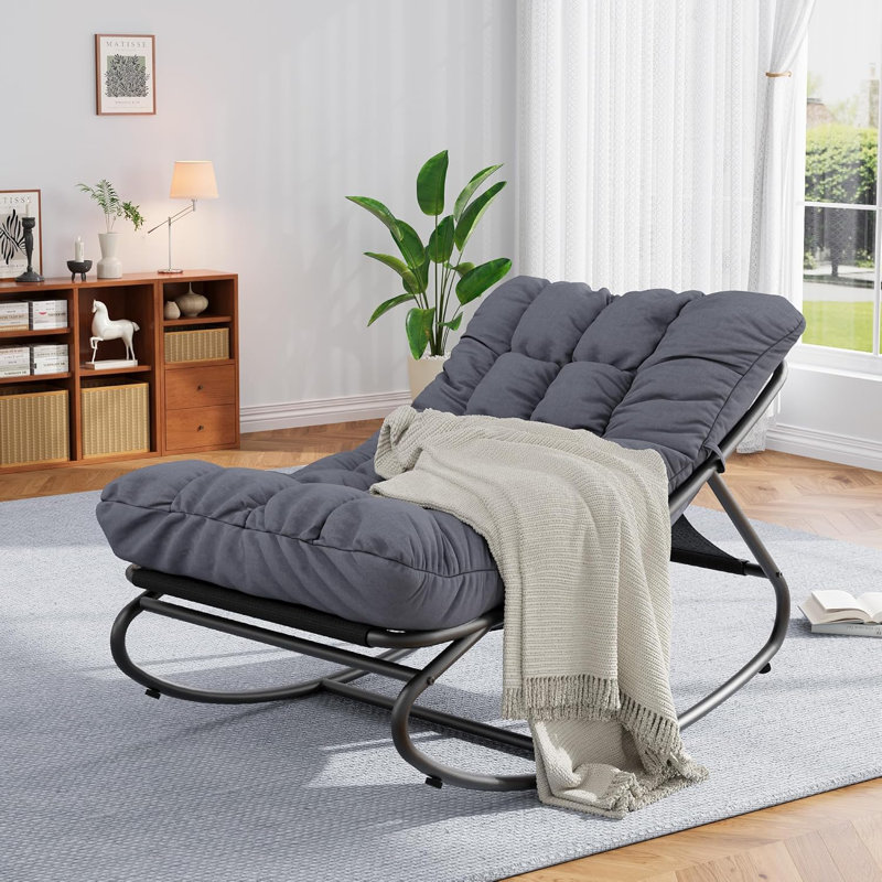 Chaises berçantes 2 pièces Papasan avec coussins, structure en métal, intérieur / extérieur