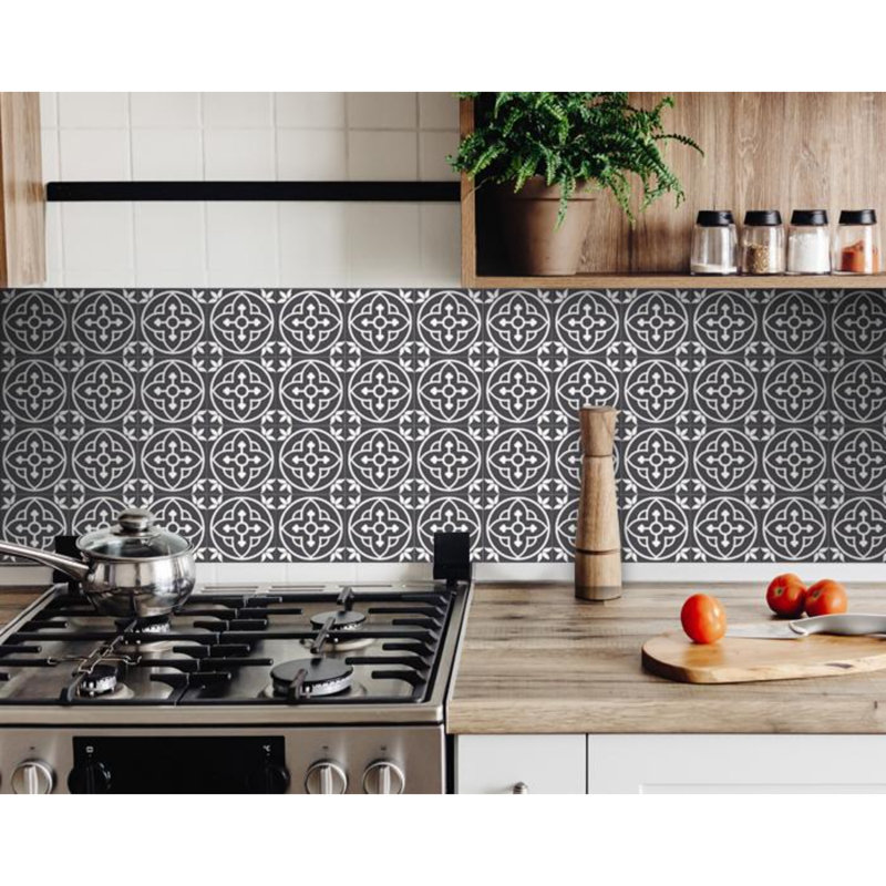Carreau de mosaïque auto-adhésif en vinyle 8 po x 8 po, Gris / Blanc