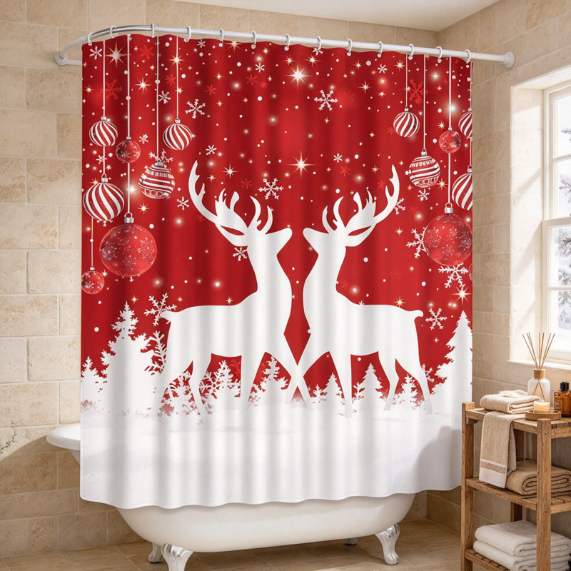 Rideau de douche 70,87 "x 70,87" avec motif renne et flocon de neige