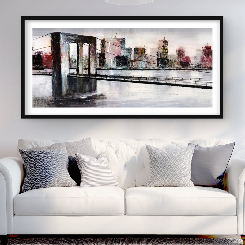 Abstract Bridge Cityscape | Black Framed Matted Print Decor