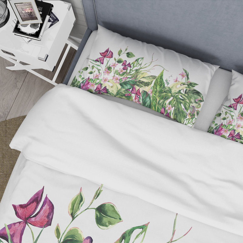 Ensemble de housse de couette Tropical Floral Vintage Leaves I - Polyester en microfibre