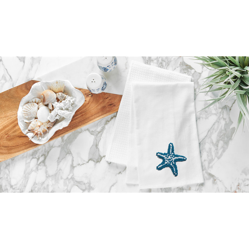 Starfish Flour Sack French Knot Cotton Kitchen Towel