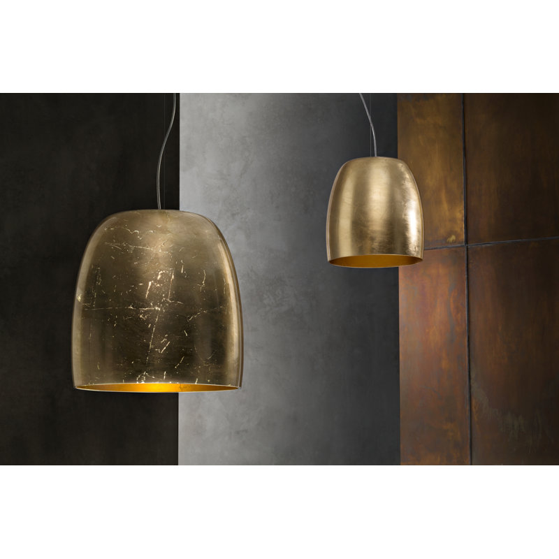 1 - Light Matt White Dome Pendant, Golden Leaf, 200cm H x 21cm W x 21cm D