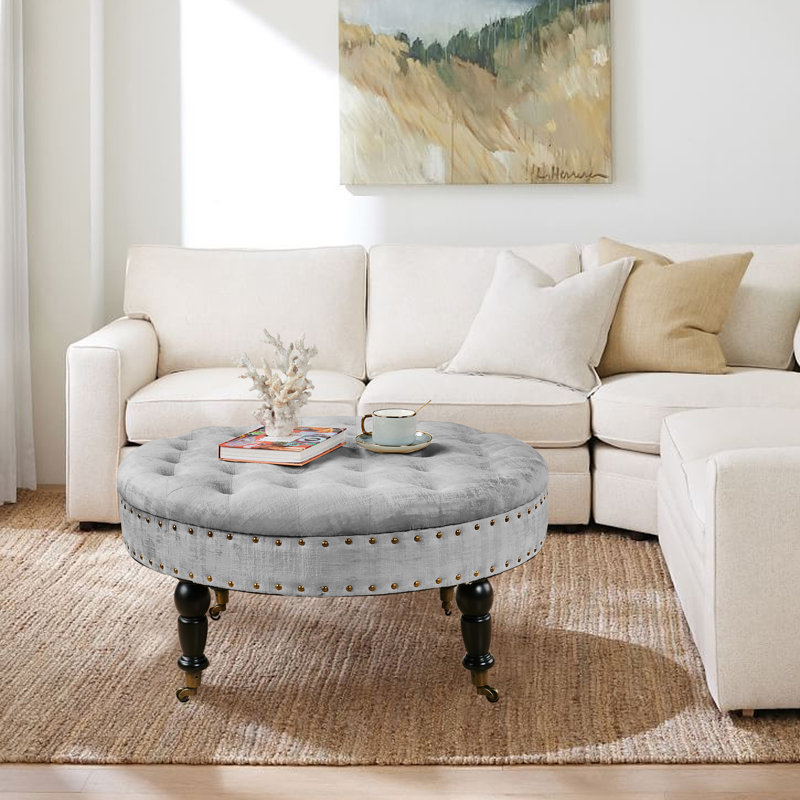 Laforge Velvet Ottoman, Steeple Gray Velvet