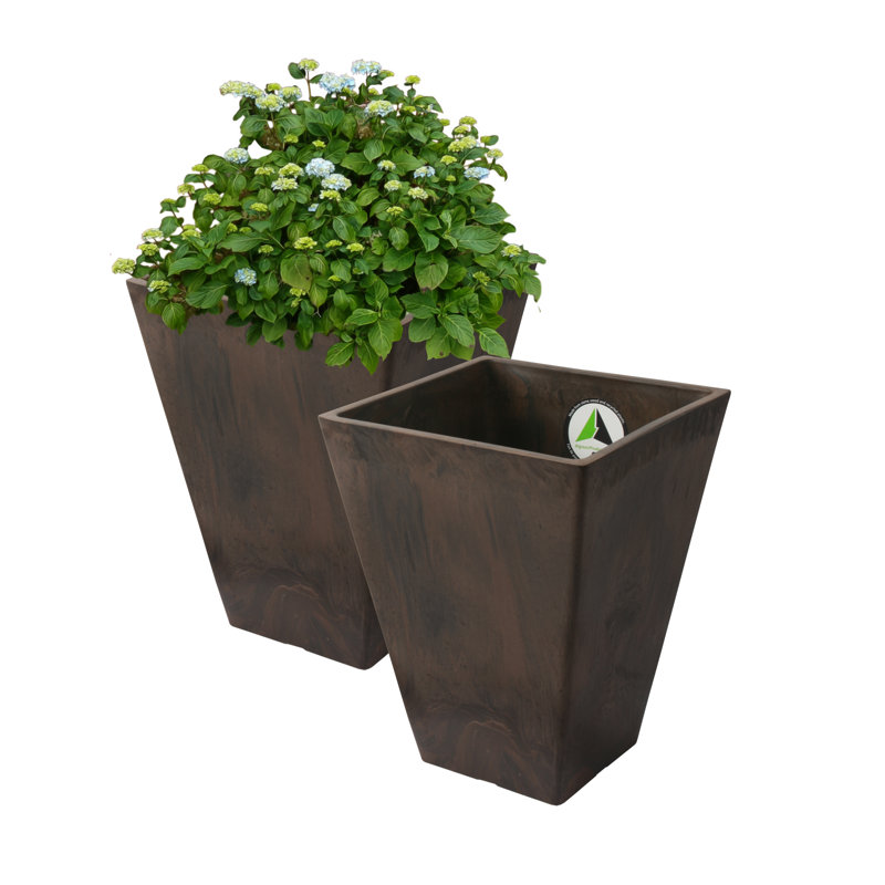 Cara Composite Square Pot Planter Set, Brown