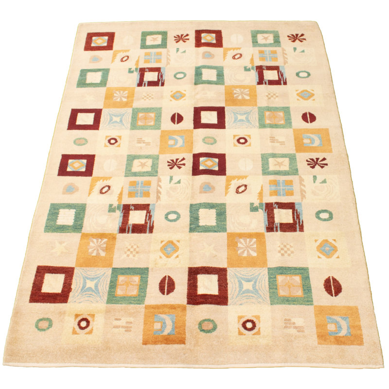 Tapis beige en laine noué la 6 pi 1 po x 9 pi 4 po one-of-kind oriental Ziegler