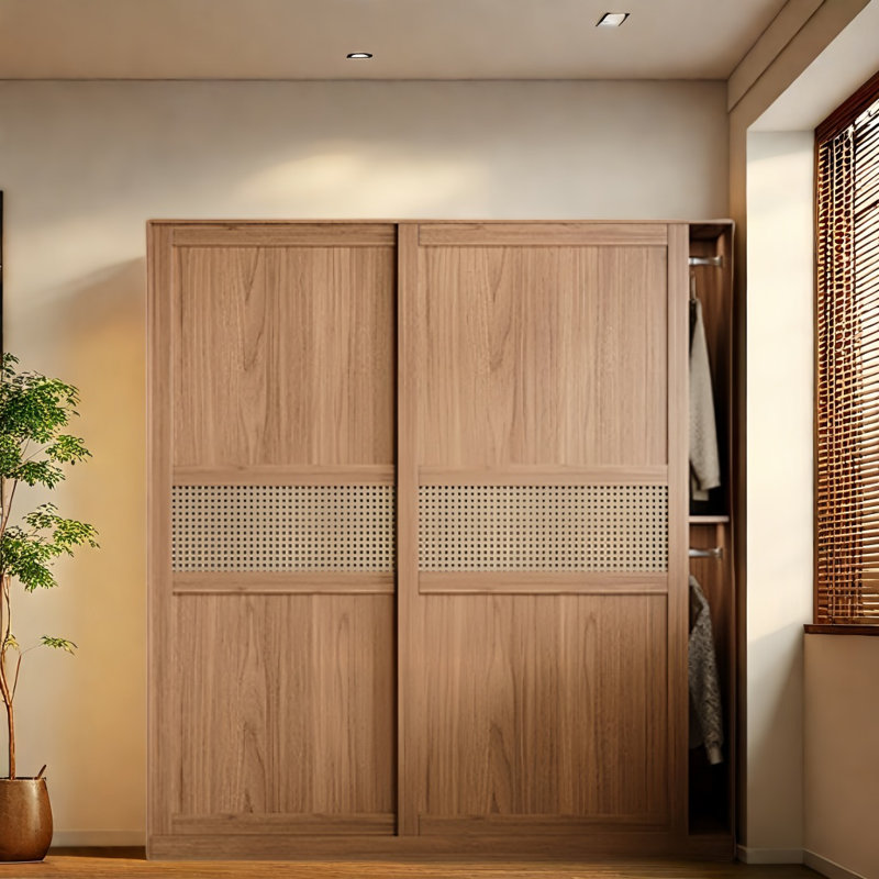 Armoire rétro en rotin tissé classique, H 78,74 po x l 62,99 po x P 23,62 po