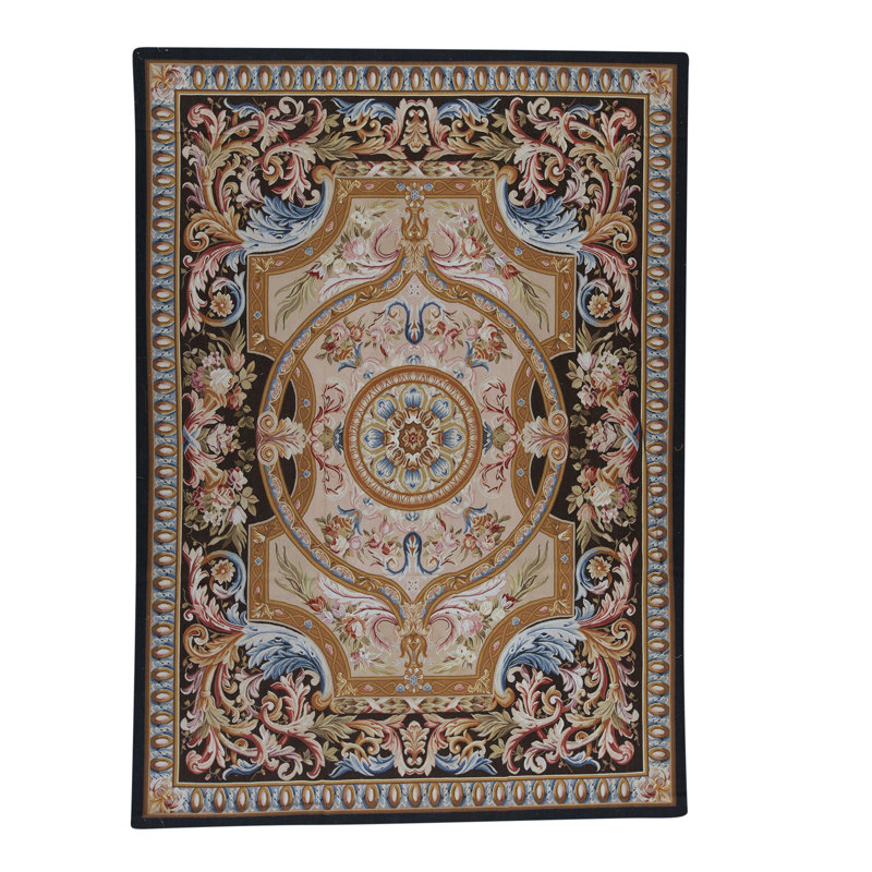 Wool Oriental Area Rug in Black/Camel
