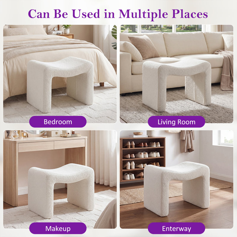Demacio 21.63" Wide Standard Ottoman, White Boucle
