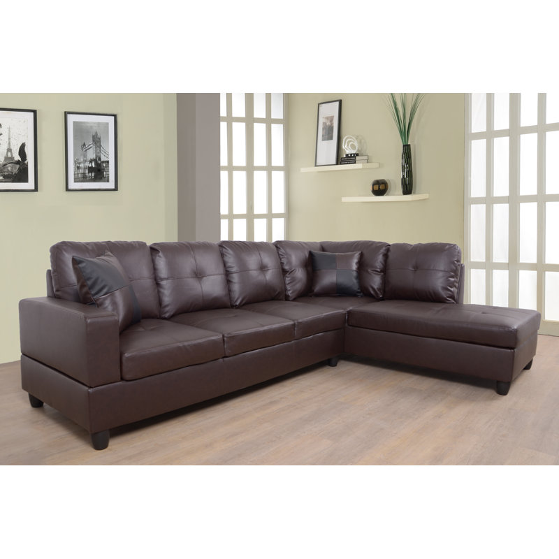 Mavretta Upholstered Sectional, Right Hand Facing, Brown Pebbled Faux Leather