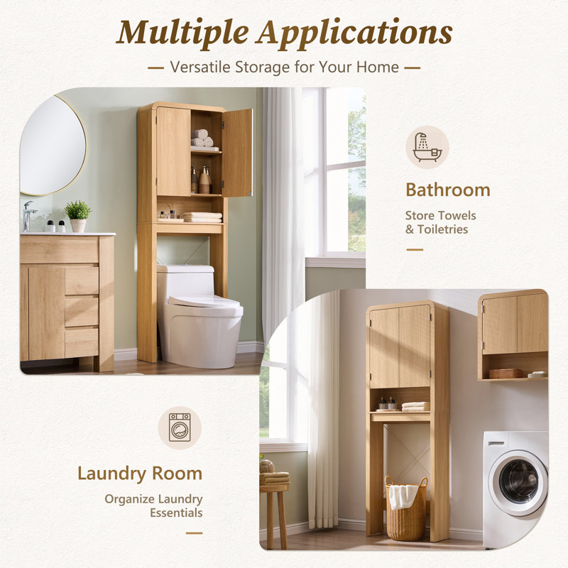 Armoire de salle de bain autoportante de 69 po de hauteur Apollo, Naturel